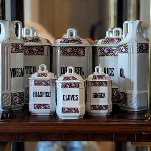 Floral 1920's Czechoslovakia Kitchen Canister Set Antique 8pc